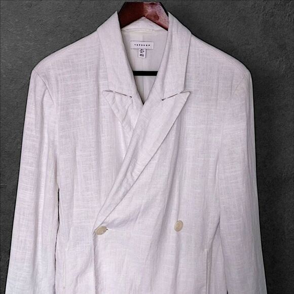 TOPSHOP Blazer Womens Sz 2 White Linen Blend‎ Double Breasted Jacket Business - Picture 6 of 9